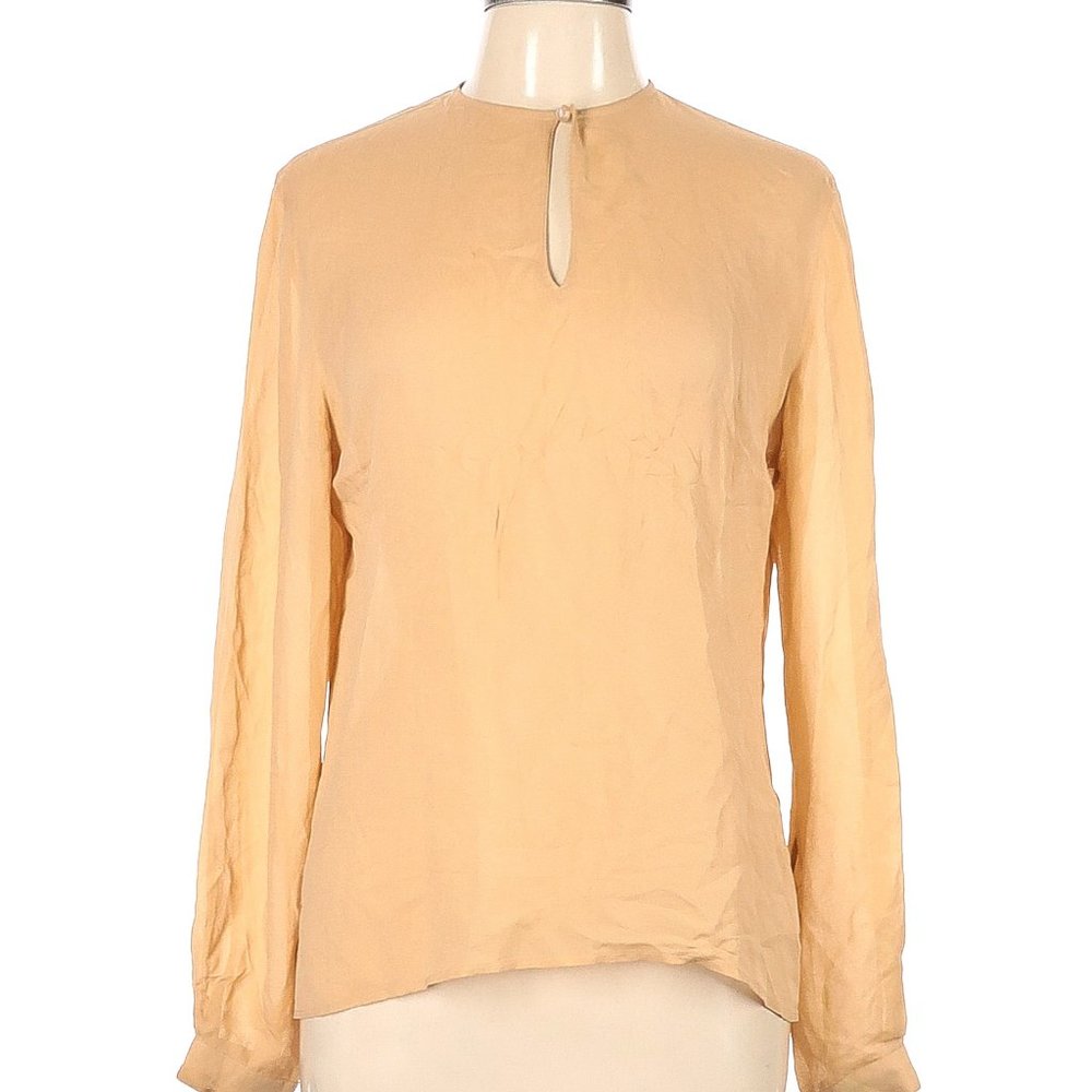 Carlisle Solid Tan Long Sleeve Silk Top, 10